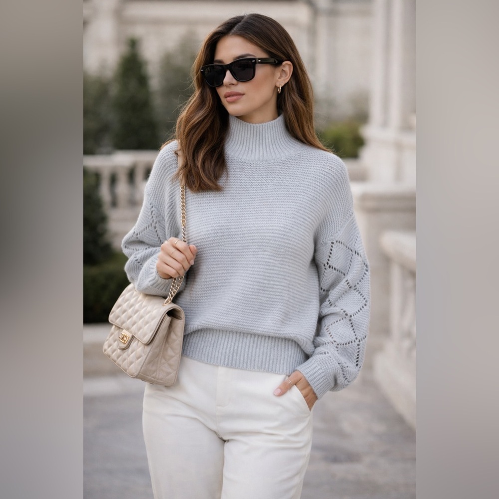 Sz XS 525 America Talia Diamond Stitch Pullover In Iceberg NWT $119 MSRP